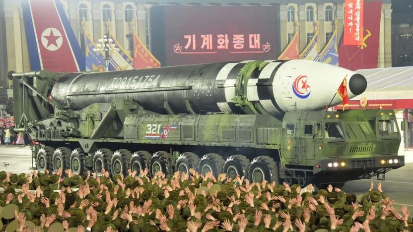 A North Korean Inter Continental Ballistic Missile on display at the Military Parade.