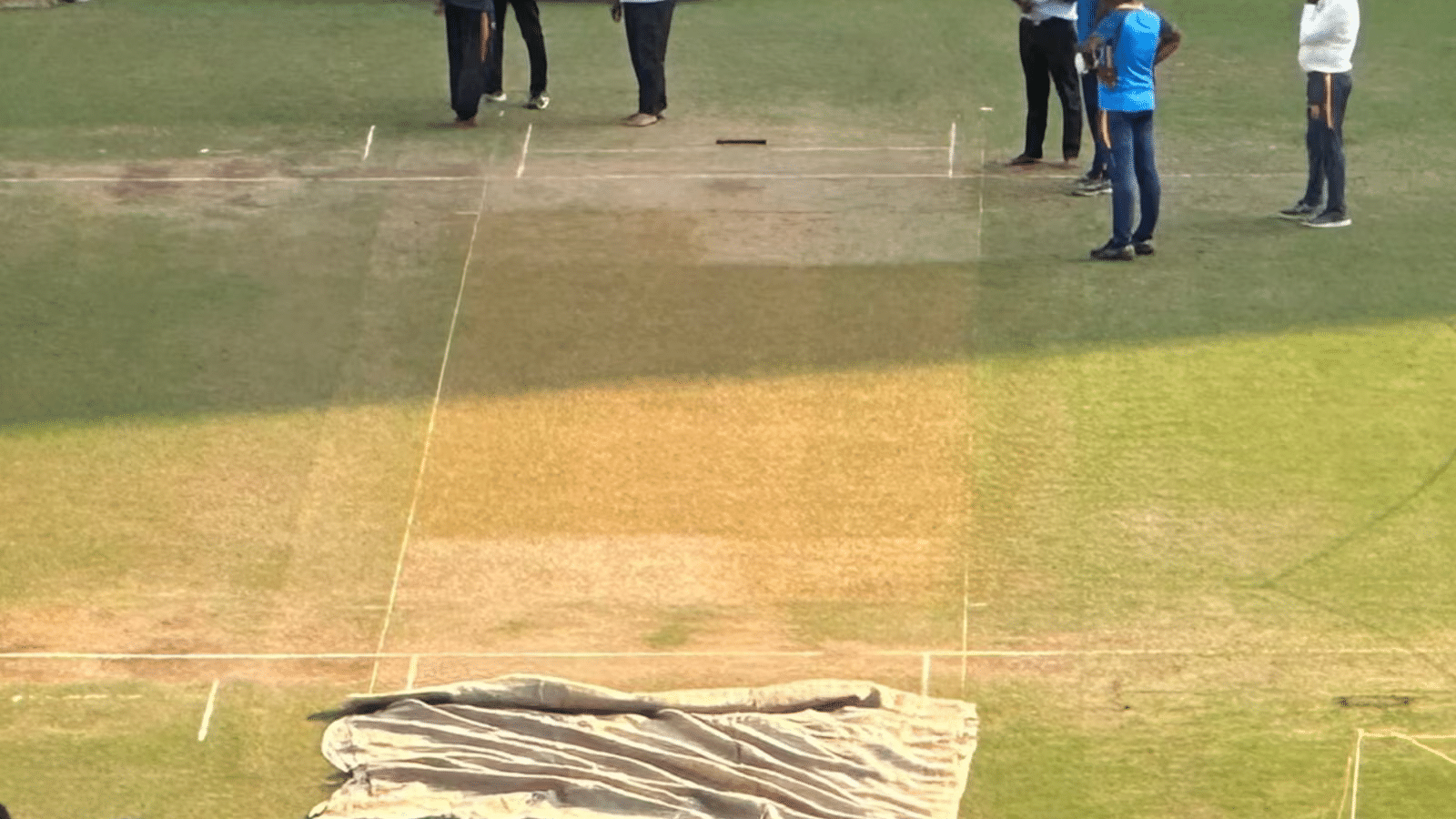 The majority of the pitch has been well-watered but some of the patches on the pitch have been left dry