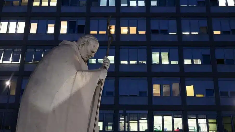 Statue of Pope John Paul II at the Gemelli Hospital.