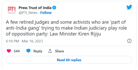 Kiren Rijiju on Judges being part of Anti India Campaign   - Asiana Times