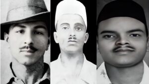Bhagat Singh (left) Sukhdev Thapar (center) and Shivaram Rajguru (right)