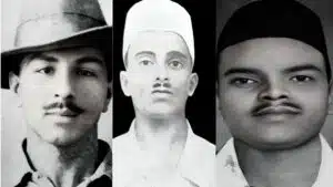 Bhagat Singh (left) Sukhdev Thapar (center) and Shivaram Rajguru (right)