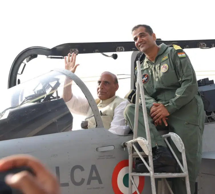 Defence Minsiter  in the cockpit of LCA. (Image source :PTI)