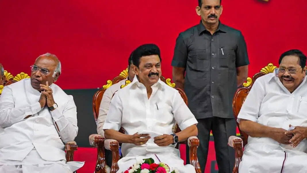 AICC President and M.K.Stalin on latter 70th birthday celebration. (image source: The Daily Guardian)