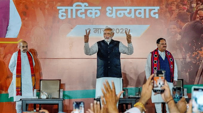 PM Modi addressed BJP workers after election results in New Delhi. (image source: PTI)