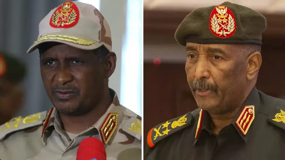 General Mohamed Hamdan Dagalo, leader of the RSF (Left), and General Abdel Fattah Al Burhan (Right)