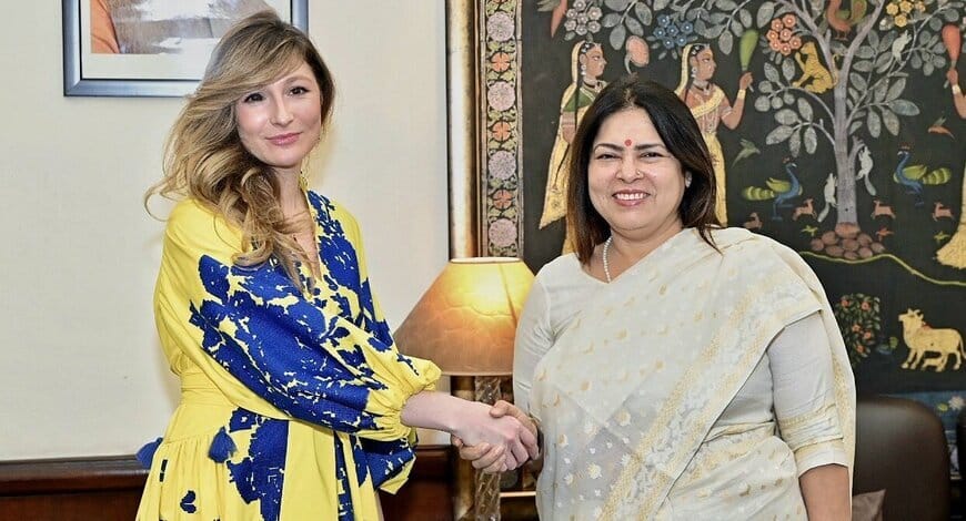 Ukraine's deputy foreign minister with Meenakashi Lekhi, the Minister of State for External Affairs