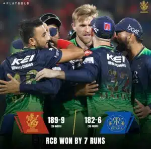 RCB Vs RR match highlights: RCB won against RR by 7 runs - Asiana Times