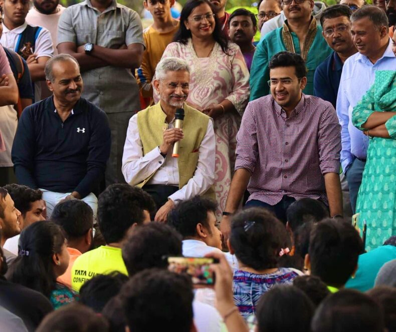 At Cubbon Park in Bengaluru on Sunday, Dr S Jaishankar participated in a 'Meet and Greet' event arranged by MPs PC Mohan and Tejasvi Surya.