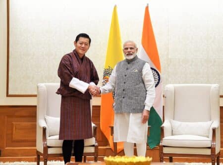 King of Bhutan Jigme Wangchuk with Narendra Modi