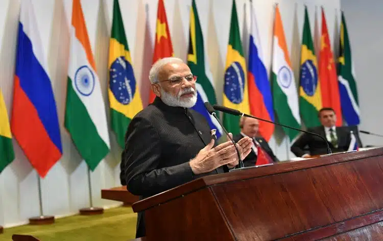 PM Modi addressing a BRICS summit
