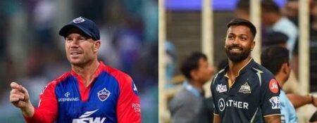 (Picture Credit: Hindustan Times) Skipper David Warner of Delhi Capitals and Skipper Hardik Pandya of Gujarat Titans