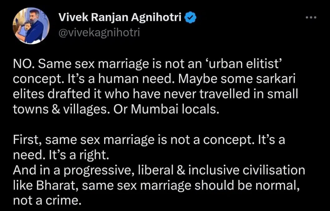 Vivek Agnihotri talks about same sex marriage - Asiana Times