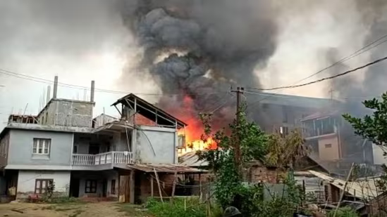 Abandoned houses torched in Manipur.
