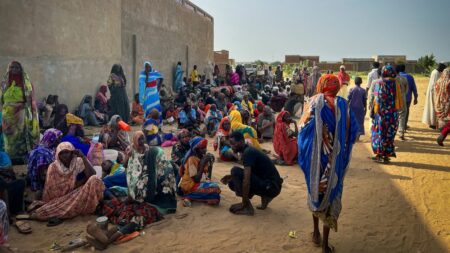 Sudan refugees gather to receive medical attention.
