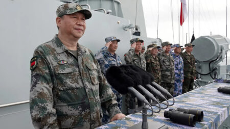 Chinese President Xi Jinping Reviewing the Chinese Naval Fleet.