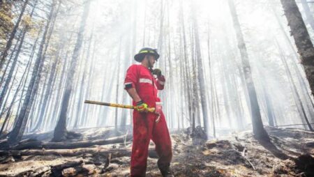 Fire fighter in the Tantallon area fighting the Nova Scotia wildfire