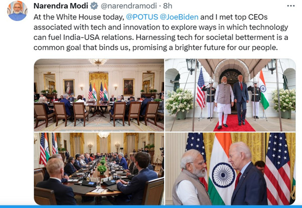 This Picture shows the tweet of Narendra Modi along with the pictures of the meeting with the CEO's.