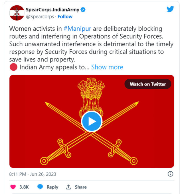 Manipur's Army tweet