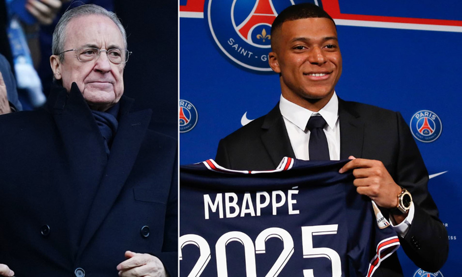 Real Madrid President Florentino Perez and Mbappe