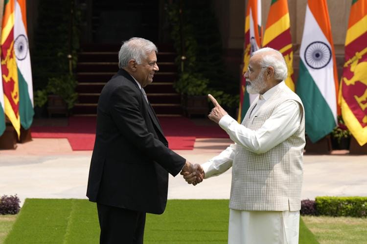 Sri Lankan President Wickremesinghe and PM Modi. 