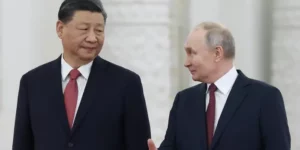 Russian President Vladimir Putin meets with China's President Xi Jinping at the Kremlin in Moscow, Russia, on March 21, 2024. Sergei Karpukhin/Sputnik/AFP via Getty Images