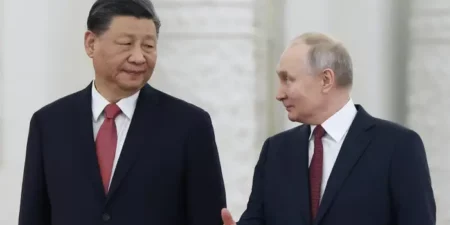 Russian President Vladimir Putin meets with China's President Xi Jinping at the Kremlin in Moscow, Russia, on March 21, 2024. Sergei Karpukhin/Sputnik/AFP via Getty Images