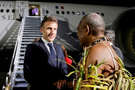 French President Emmanuel Macron welcomed on the first day of his official visit in Vanuatu