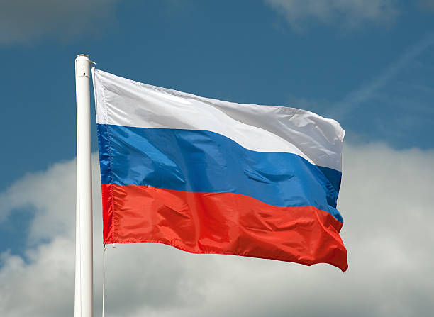 The flag of Russia waving in the wind.