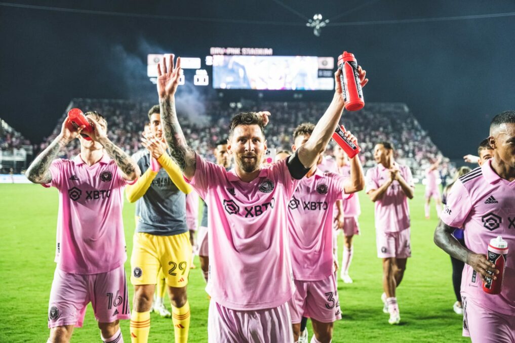Messi celebrating after his first at Inter Miami