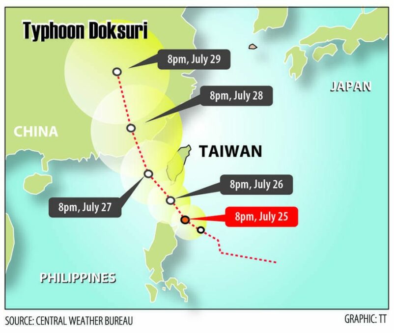 A map showcasing a timeline of the typhoon Doksuri.