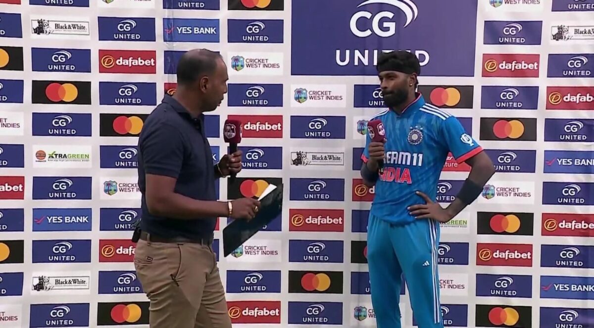Hardik Pandya during the post-match presentation of second ODI