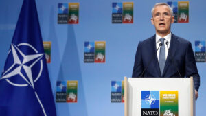 NATO Secretary-General Jens Stoltenberg addresses media ahead of a NATO leaders summit in Vilnius, Lithuania .