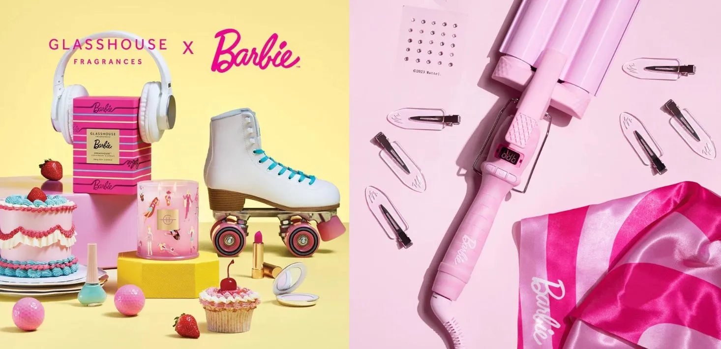 Barbie's partnership with Glasshouse Fragrances / Barbie themed hair dryers.