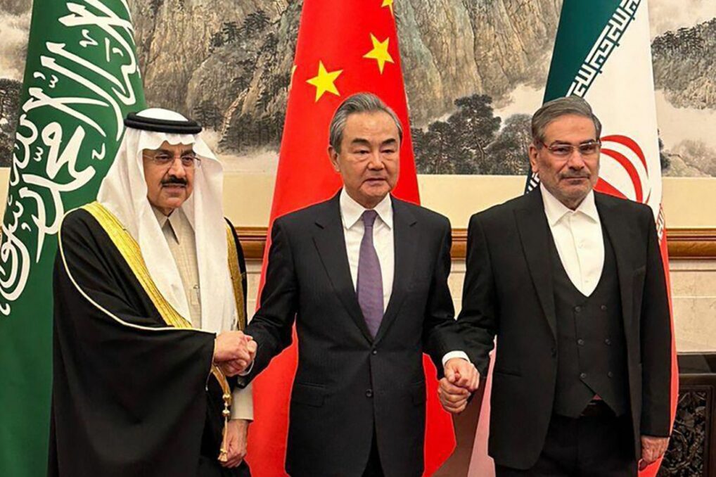 Chinese FM Celebrating Peace Deal with Saudi & Iran Delegates