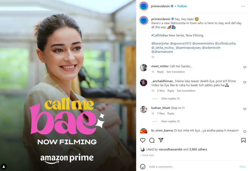 some mean comments received under the comment section of primevideoin post to announce the arrival of the show 'Call me bae'.