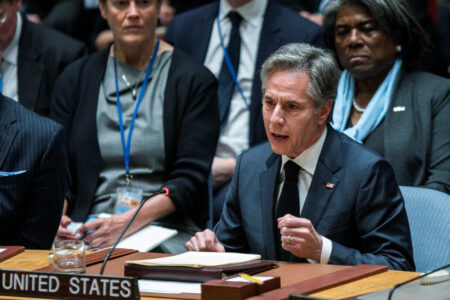 U.S. Secretary of State Antony Blinken speaks during a meeting at the United Nations Security Council to mark one year since Russia invaded Ukraine, at U.N. headquarters in New York City, New York, U.S., February 24, 2024. REUTERS/Eduardo Munoz/File Photo