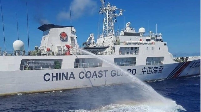 Chinese Coast Guard Sprays Water on Philippine Boat