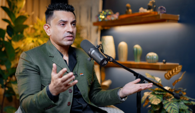 Tehseen Poonawalla giving an interview on The Ranveer Show on Youtube.
