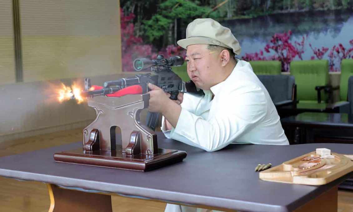 n early August, North Korea's leader Kim Jong-un conducts a test of a new firearm while visiting a significant munitions factory at an undisclosed North Korean site.