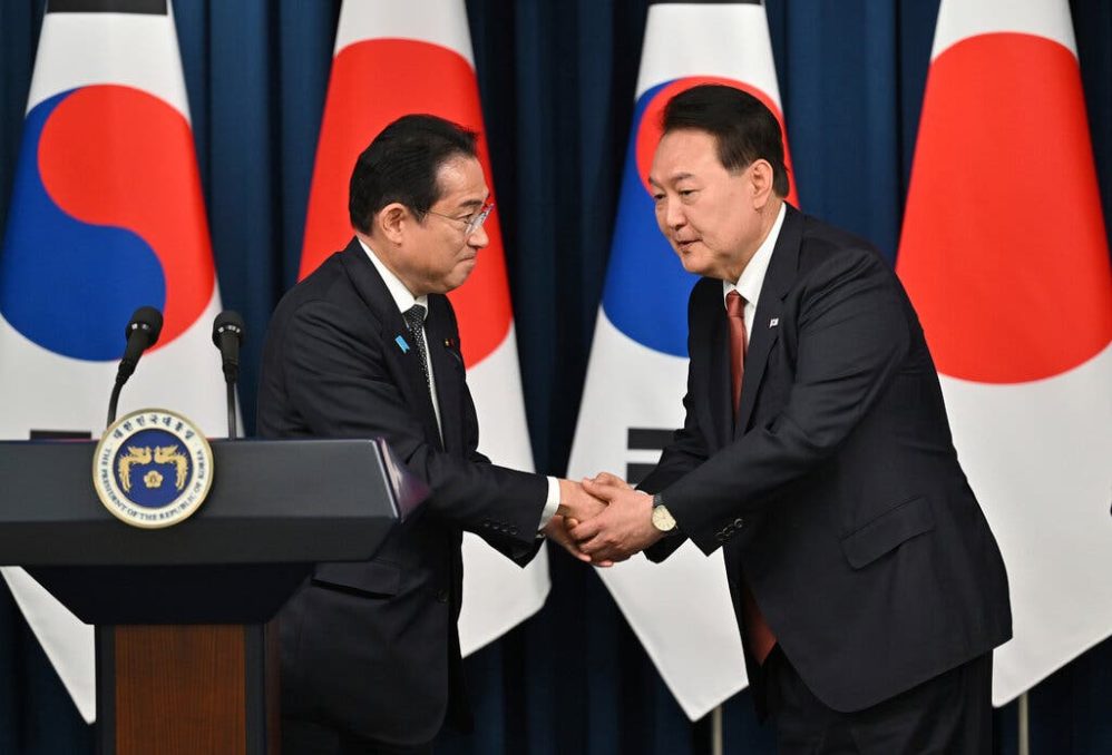 In May, President Yoon Suk Yeol of South Korea greeted Japan's Prime Minister Fumio Kishida in Seoul.