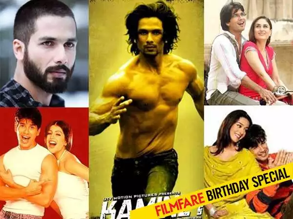 A collage of scenes from some of Shahid Kapoor's filmography