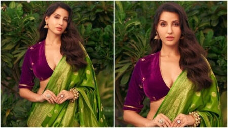 Nora Fatehi Excels In Green Saree