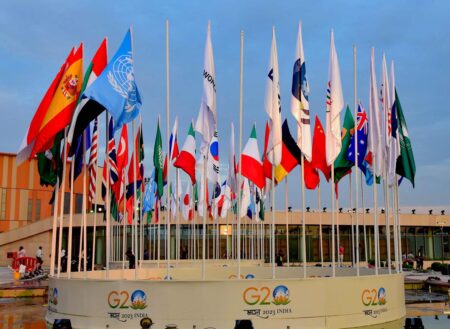 G20 Summit- 2024 Bharat Mandapam at Pragati Maidan Flags of world nations