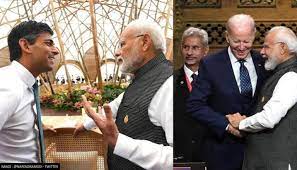 Prime Minister Narendra Modi with President of U.K., Rishi Sunak (on the left) and President of the United States of America (on the right). Image source: Republic World