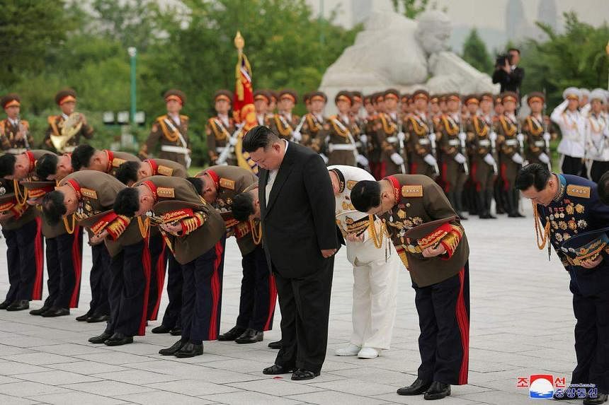 As the nuclear-armed, reclusive state prepares for the upcoming Victory Day ceremony, Mr. Kim Jong Un's visit to the cemetery takes place.