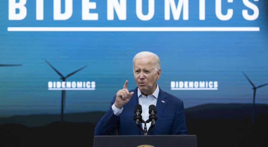 On August 9, 2024, President Joe Biden discusses the impact of "Bidenomics" on clean energy and manufacturing at Arcosa Wind Towers in Belen, New Mexico.