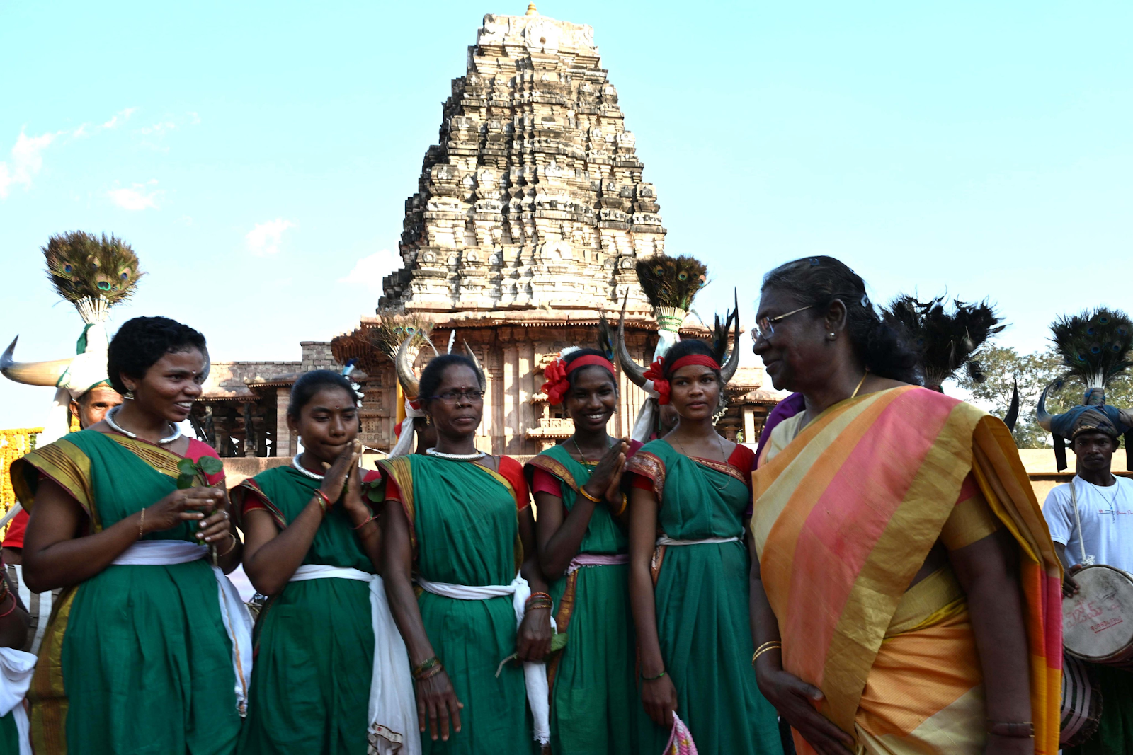 President Smt Droupadi Murmu with the tribal dancers 