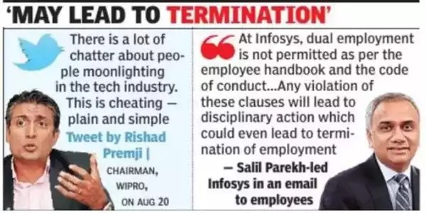 In his view regarding Moonlighting, Sahil Parekh-led Infosys said, " At Infosys, dual employment is not permitted as per the employee handbook".
