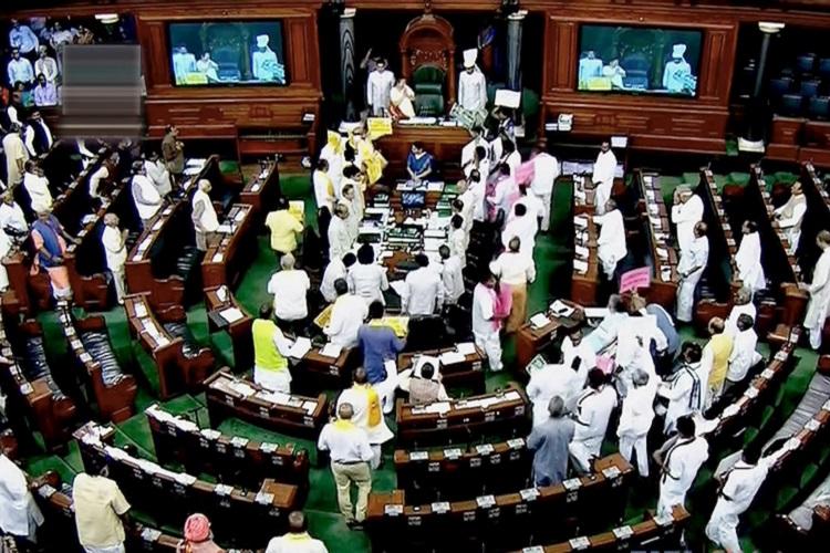 Snap from the monsoon session 2024: MPs from Congress and it's allies in I.N.D.I.A alliance with the Modi government. (PTI)